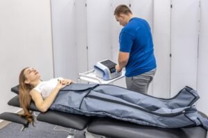 NormaTec compression therapy session for leg recovery in Brea CA